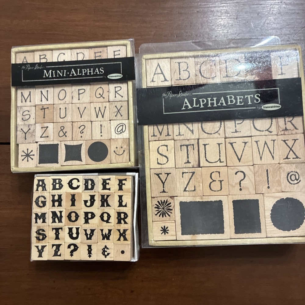 Wooden Rubber Stamps  Alphabet lot of 3 Sets